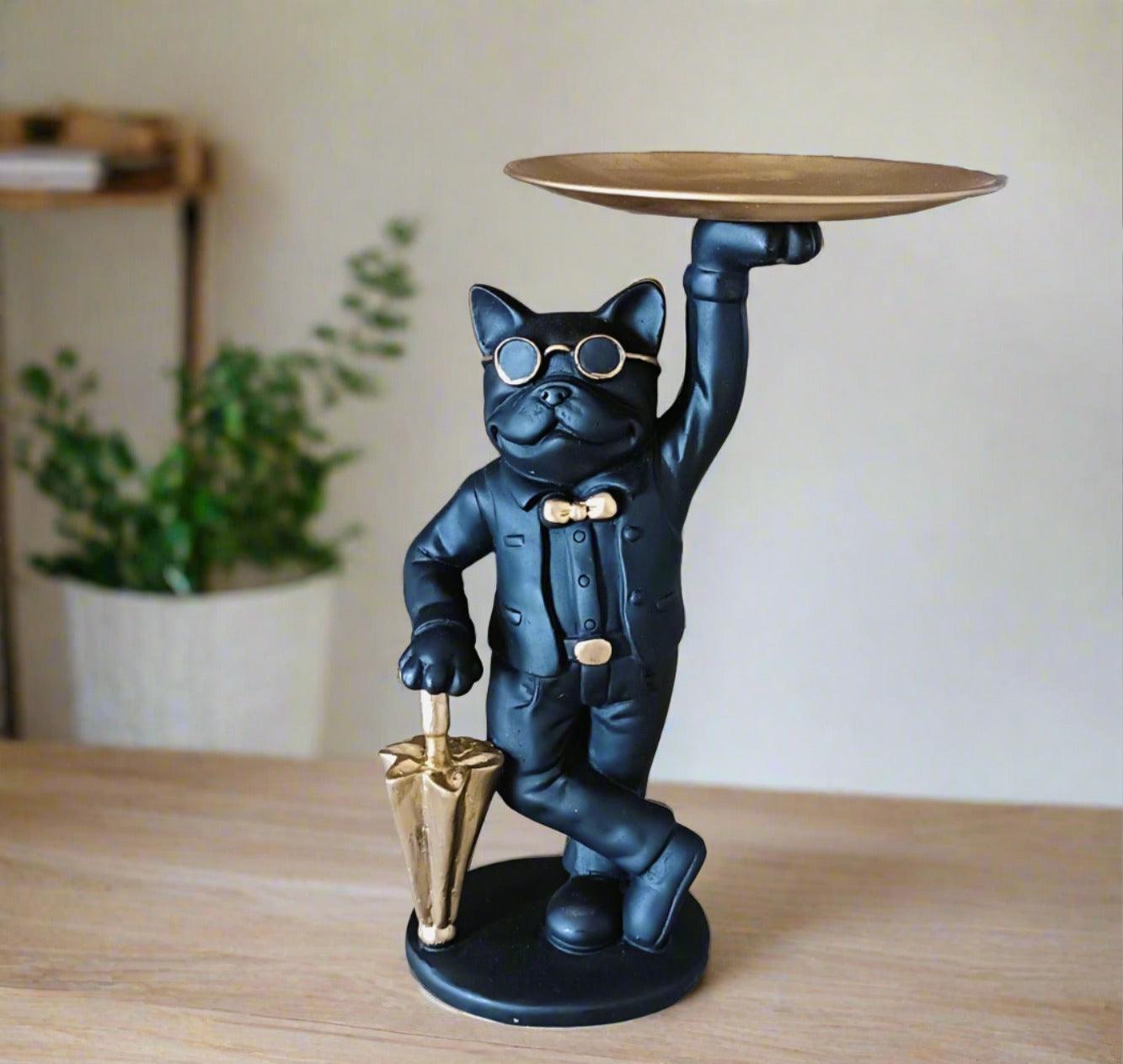 ALiLa Bull Dog Statue with Golden Plate Showpiece Idol for Bulldog Gifting & Home Table Decoration, 10 Inches Height - ALiLA