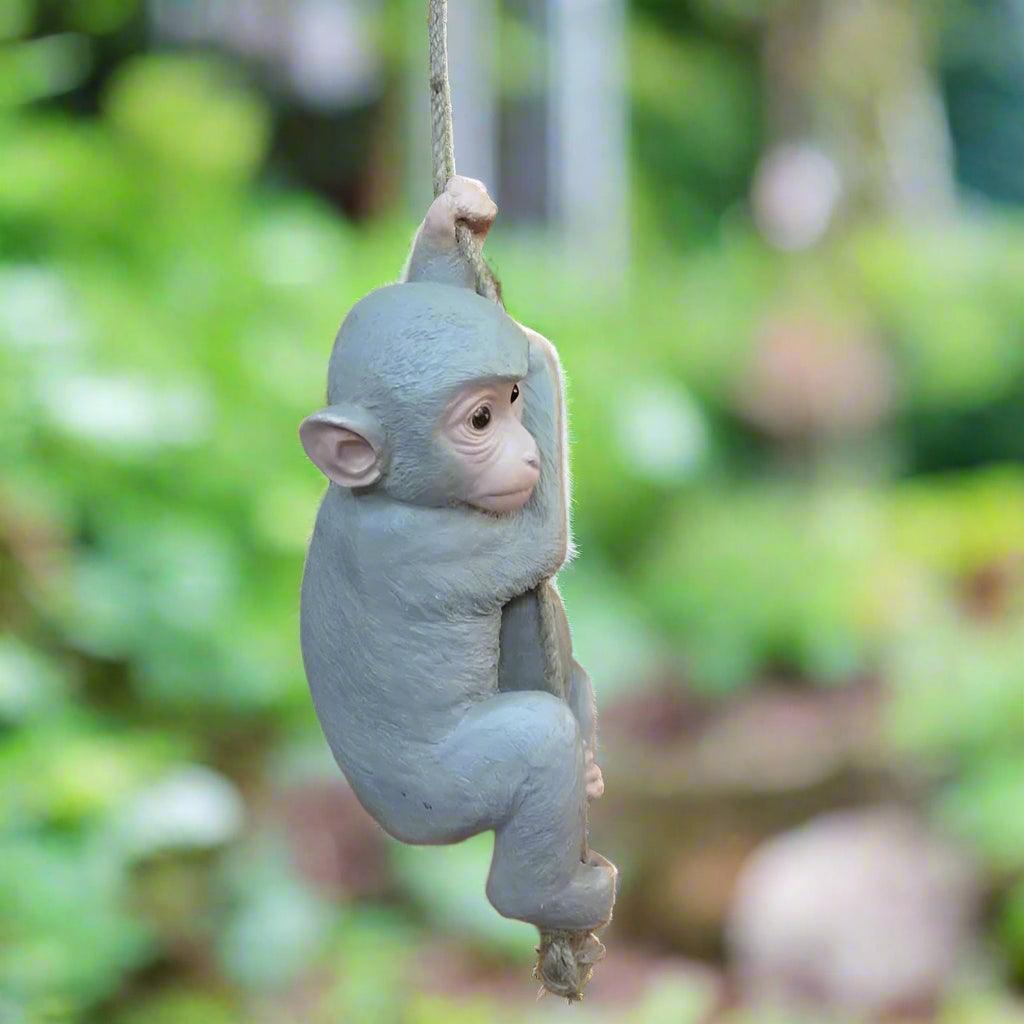 Monkey Hanging on Rope Statue Unique Home Decoration Showpiece for Gifting & interior, Grey - ALiLA