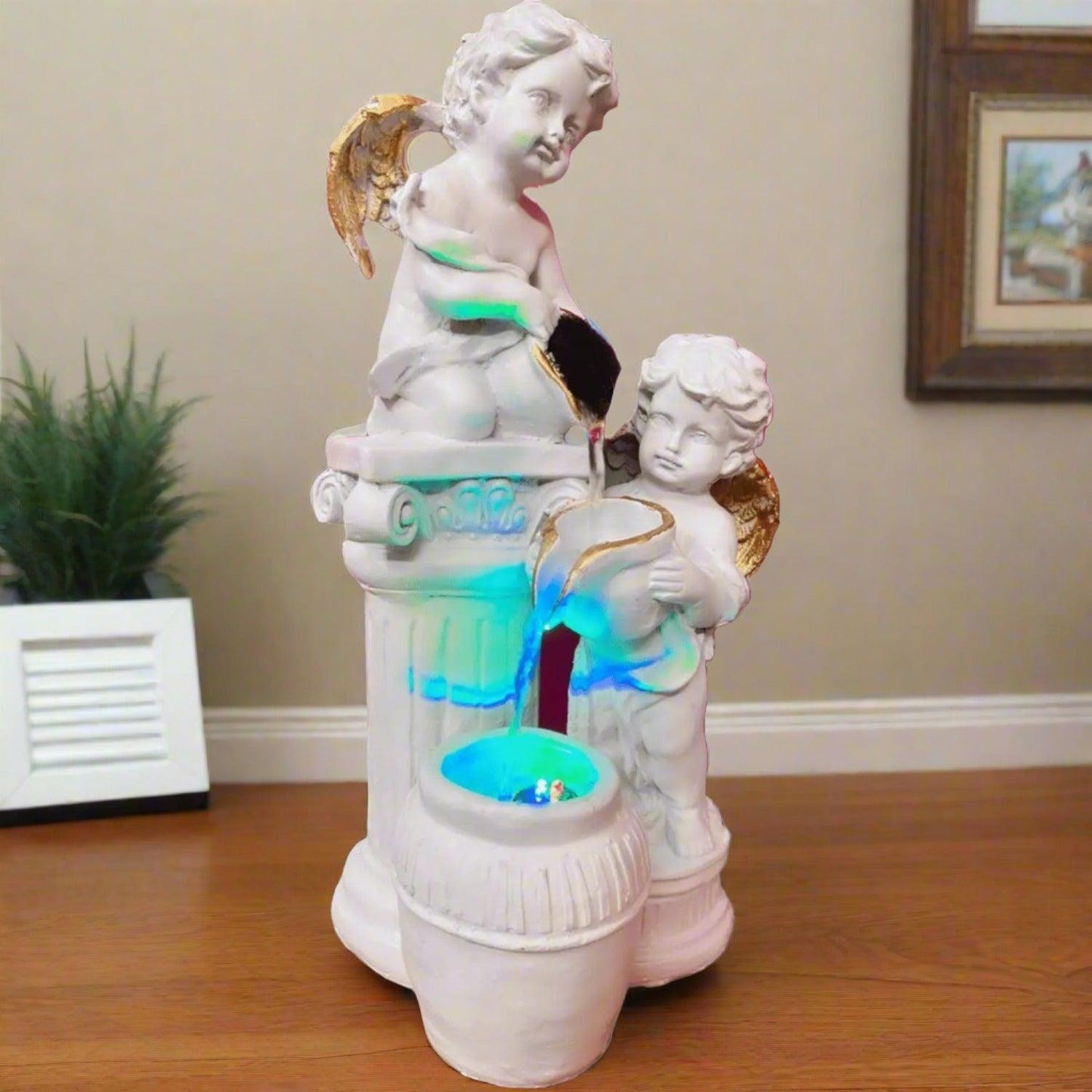ALiLa White Angels Waterfall Fountain for Home Living Room Table Indoor Outdoor with LED Decoration Gifting Item - ALiLA