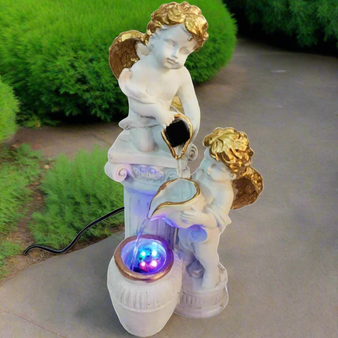 ALiLa White Angels Waterfall Fountain for Home Living Room Table Indoor Outdoor with LED Decoration Gifting Item - ALiLA