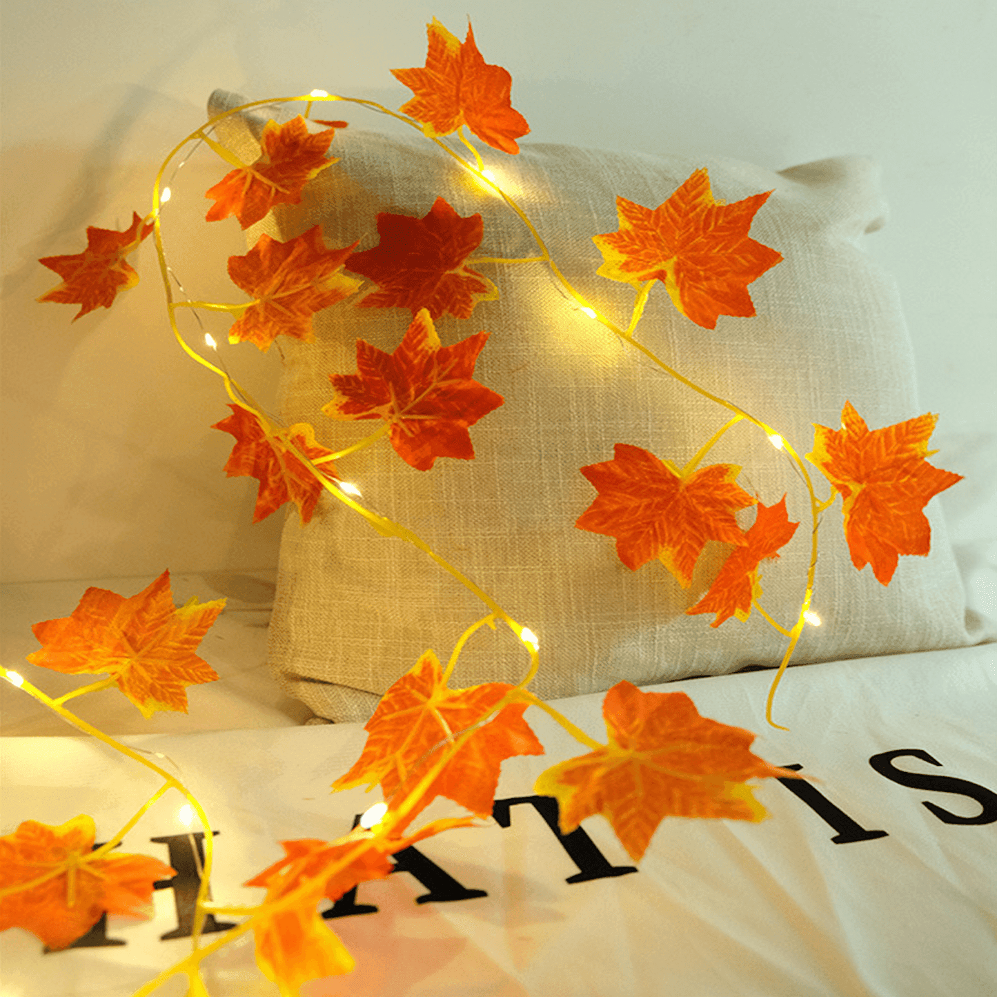 ALiLa Artificial Maple Orange Leaf Led String Lights for Home Lawn Garden Indoor Outdoor Decoration, 3.5Meter - ALiLA