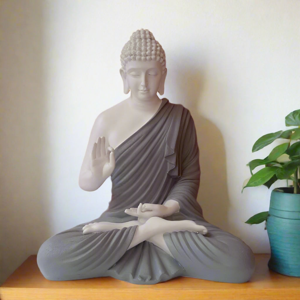 Statue ALiLA Grey & White Big Size Meditating Buddha Idol Statue Showpiece For Home Garden Living Room Decoration Gifting Items 22 Inches Height Statue
