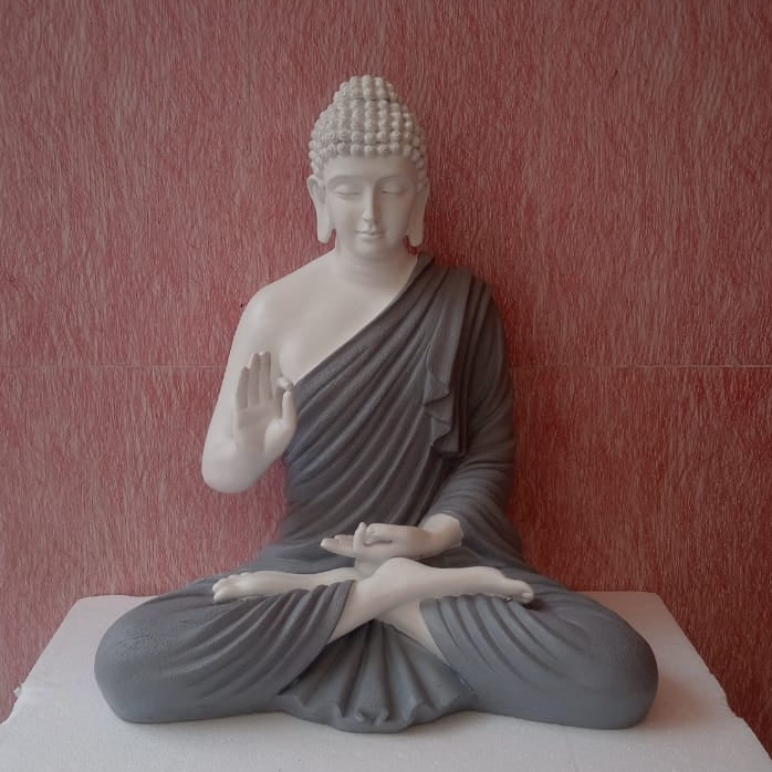 Statue ALiLA Grey & White Big Size Meditating Buddha Idol Statue Showpiece For Home Garden Living Room Decoration Gifting Items 22 Inches Height Statue