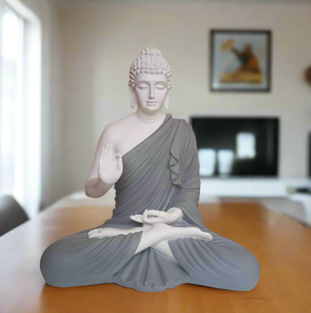 Statue ALiLA Grey & White Big Size Meditating Buddha Idol Statue Showpiece For Home Garden Living Room Decoration Gifting Items 22 Inches Height Statue