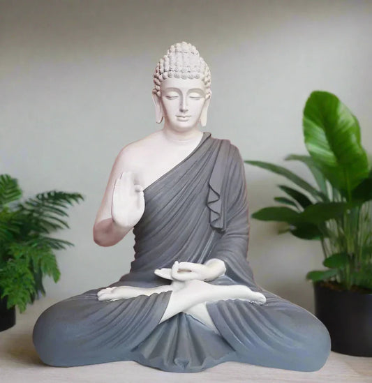 Statue ALiLA Grey & White Big Size Meditating Buddha Idol Statue Showpiece For Home Garden Living Room Decoration Gifting Items 22 Inches Height Statue