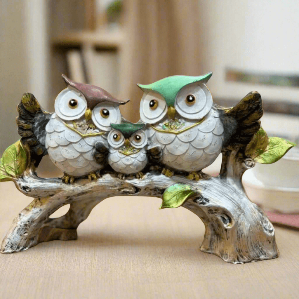 Elegant Owl Family Set Birds Tree Statue Home & Living Room Decor Family Bonding Sculpture Unique Gift for Parents, Anniversary & Housewarming, 6 inches - ALiLA