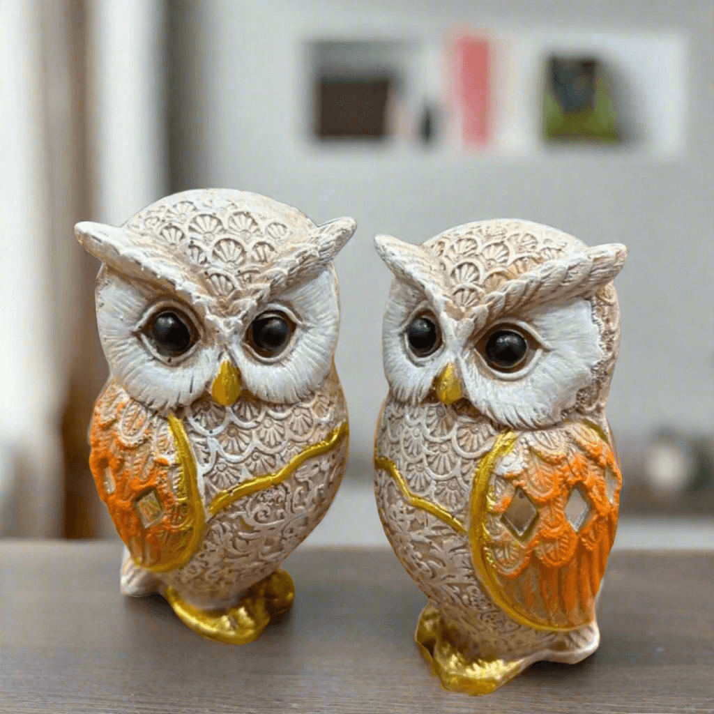 ALiLa Elegant Owl Figurine Handcrafted Decorative Owls Statue Idol For Home Living Room Décor & Gifting, Set of 2 - ALiLA
