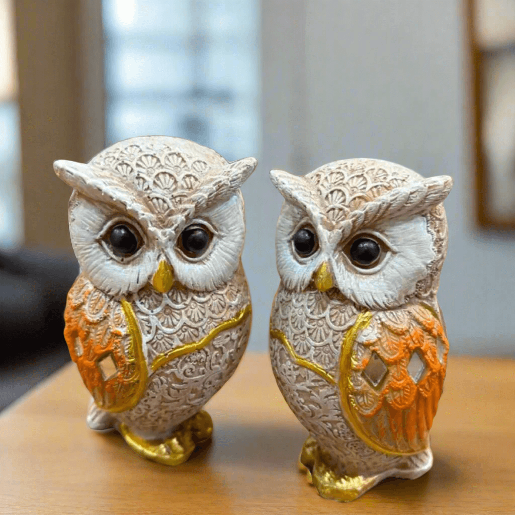 ALiLa Elegant Owl Figurine Handcrafted Decorative Owls Statue Idol For Home Living Room Décor & Gifting, Set of 2 - ALiLA