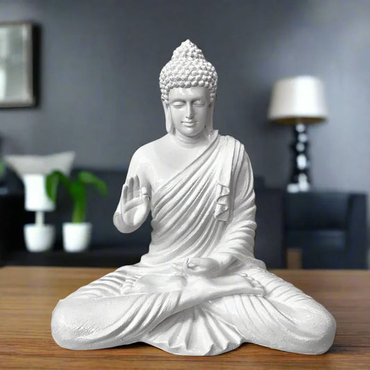 Statue ALiLA ALiLa White Big Size Meditating Beige Buddha Idol Vastu Statue Showpiece for Home Garden Living Room Decor Decoration Gift Gifting Items, 14 inches / 35cm / 1 Feet Statue
