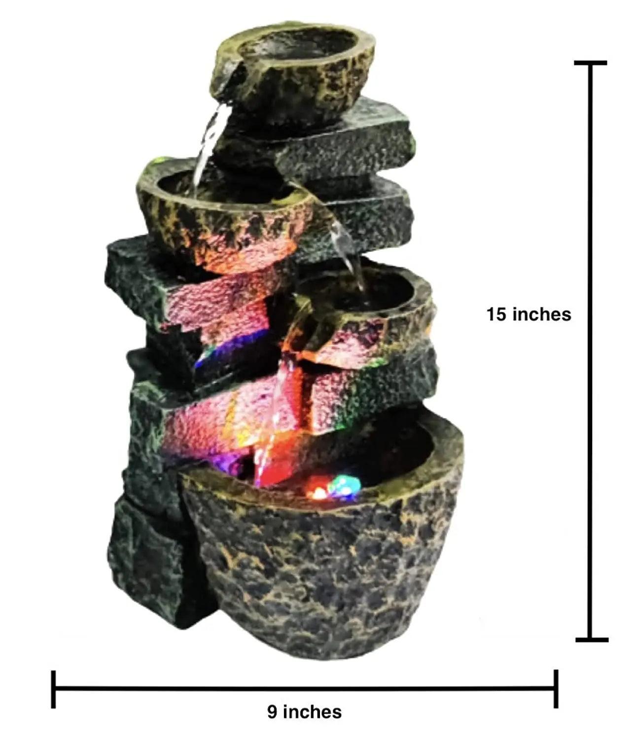 ALiLa Diya Patthar Water Fall Fountain with LED Lights Home Decor Decoration Gift Gifting Items (LXBXH: 12x9x15 Inch) - ALiLA