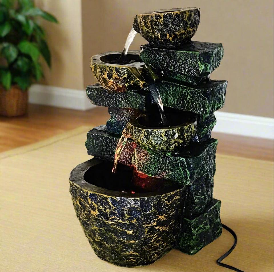 ALiLa Diya Patthar Water Fall Fountain with LED Lights Home Decor Decoration Gift Gifting Items (LXBXH: 12x9x15 Inch) - ALiLA