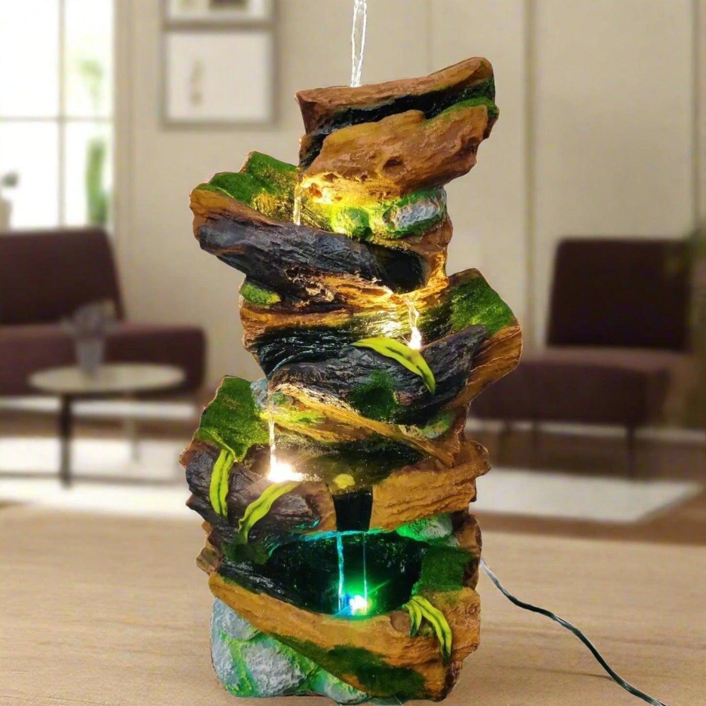 ALiLa Nature Waterfall Fountain for Home Office Hotel Living Room Decor with Led Lights - ALiLA