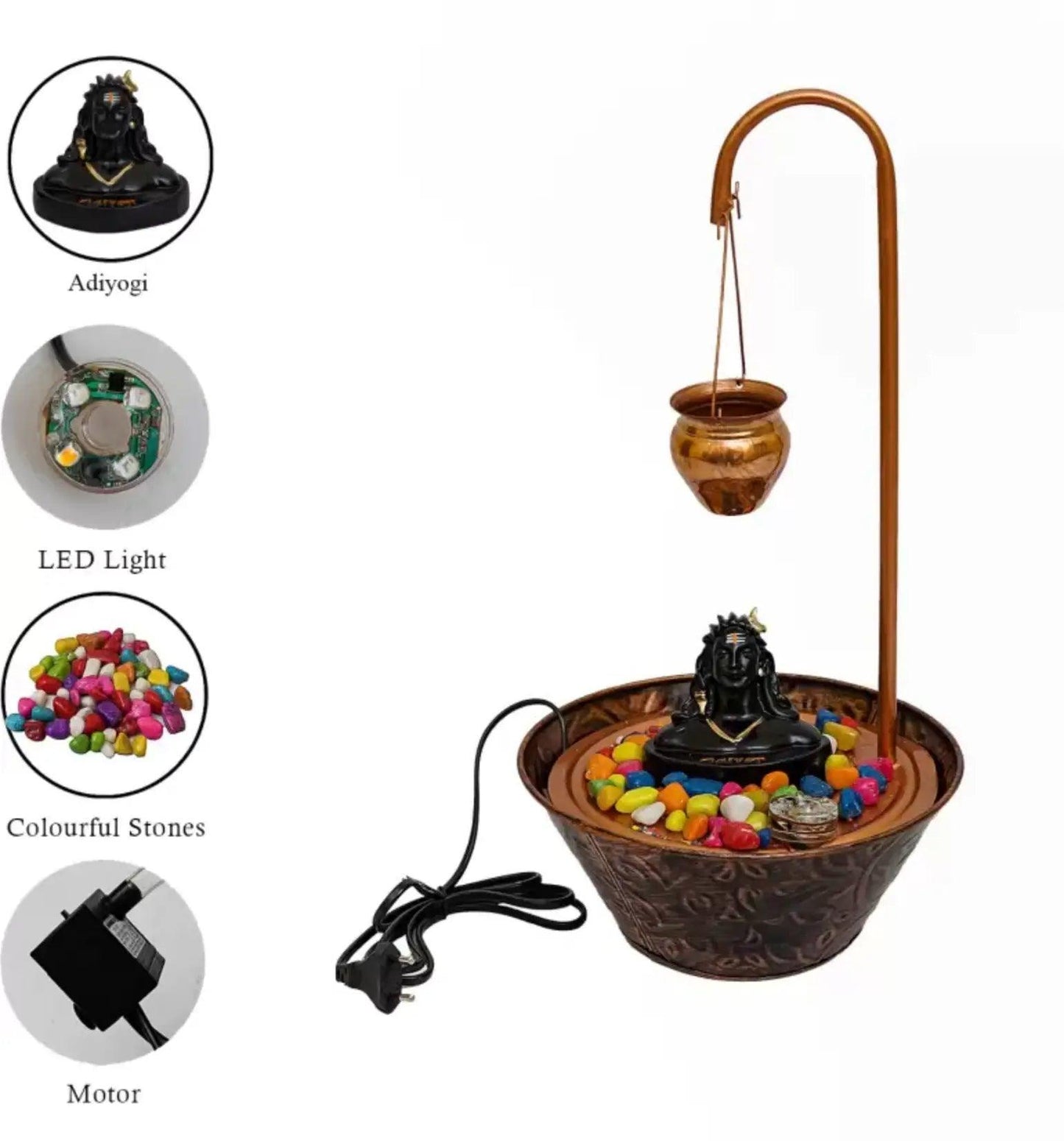 ALiLa Shivling Lord Shiva Water Fall Fountain with LED Lights Home Decor Decoration Gift Gifting Items, 18 inches Height - ALiLA