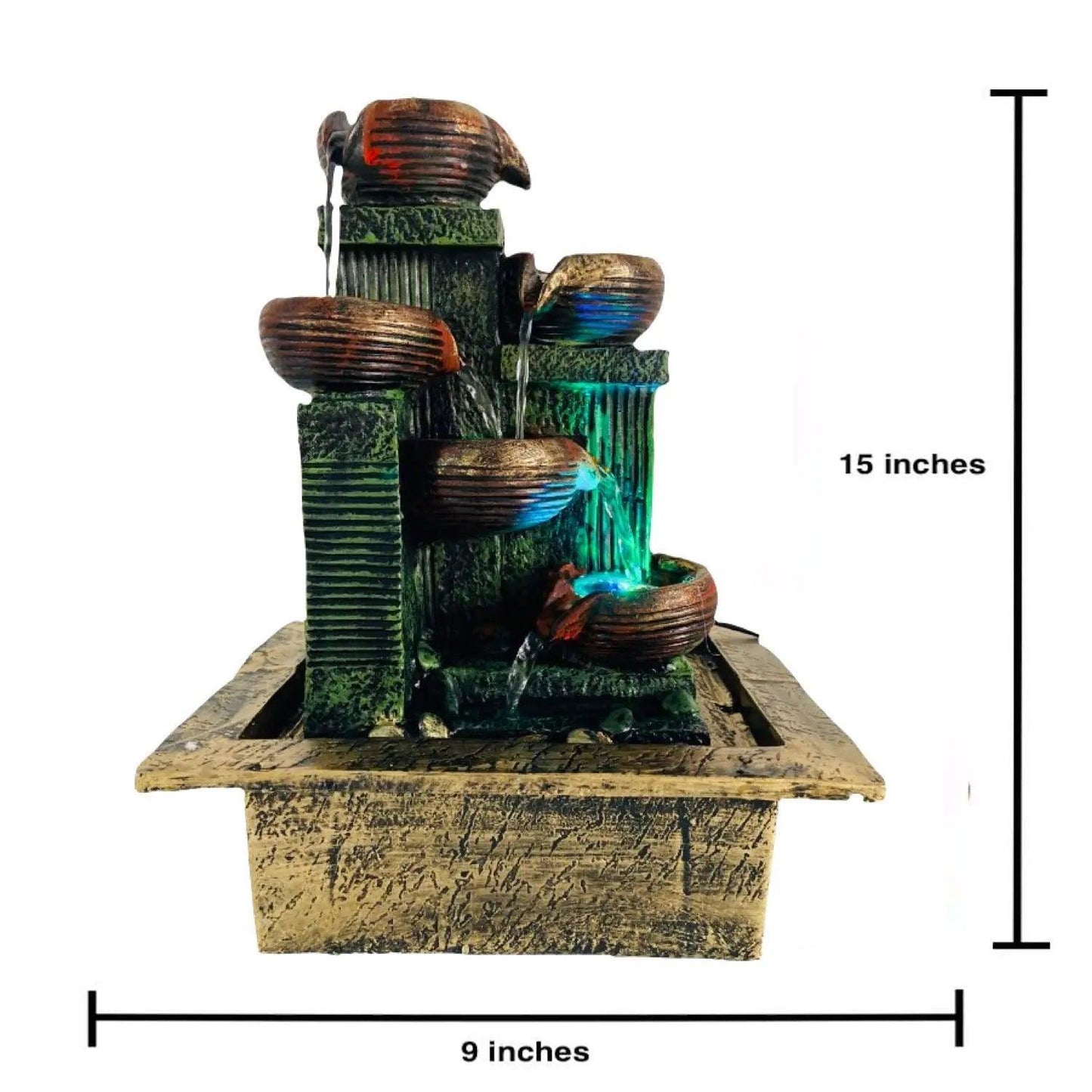 ALiLa Table Top Indoor Outdoor Water Fall Fountain with LED Lights Home Decor Decoration Gift Gifting Items (LXBXH: 12x9x15 Inch) - ALiLA