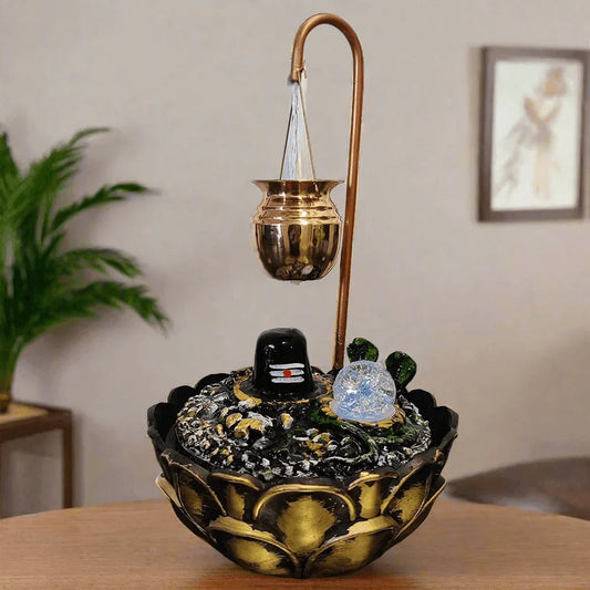 ALiLa Lord Shiva Shivling Table Top Water Fountain with LED Lights Home Decor Decoration Indoor Outdoor Gift Gifting Items, 18 Inches Height - ALiLA