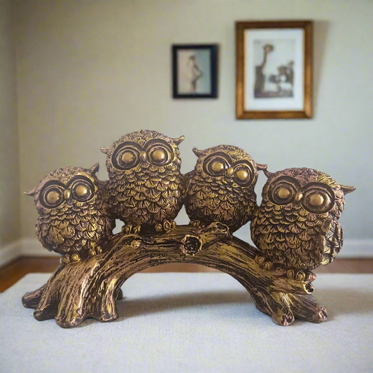 Statue ALiLA Whimsical Owls Sitting on a Tree Log Showpiece Statue for Gifting or Home Decoration Statue