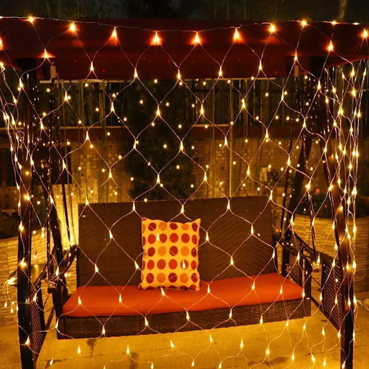 ALiLa 300 LED Net Mesh Fairy String Light Still Effect Lighting 8x6 Foot for Diwali Decoration Backdrop Garden Tree Waterproof (WhiteWarm) - ALiLA