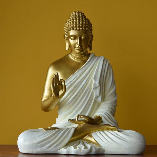 Statue ALiLA Big Size Meditating Golden White Buddha Idol Statue Showpiece for Home Garden Living Room Decor Decoration Gift Gifting Items, 14 inches / 35cm / 1 Feet Statue