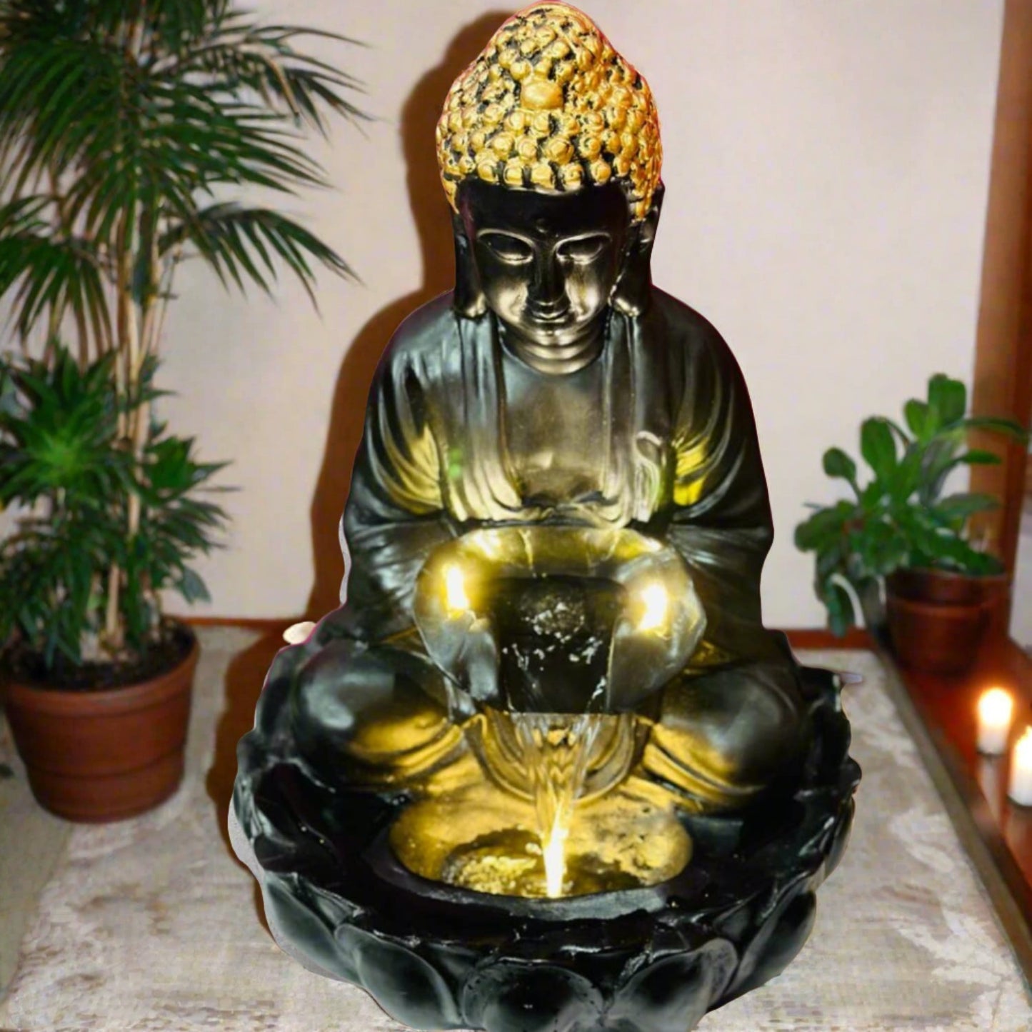 Water Fountain ALiLA Copy of Kamal Buddha Idol Table Top Water Fall Fountain with LED Lights Home Decoration Indoor Outdoor Gift Gifting Items, 21 inches, Rose Gold Water Fountain