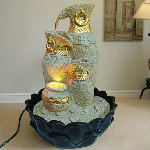 ALiLa LED Antique Jug Waterfall Fountain with Submersible Pump - Perfect for Office, Living Room, Balcony, Garden, and Gifting - ALiLA
