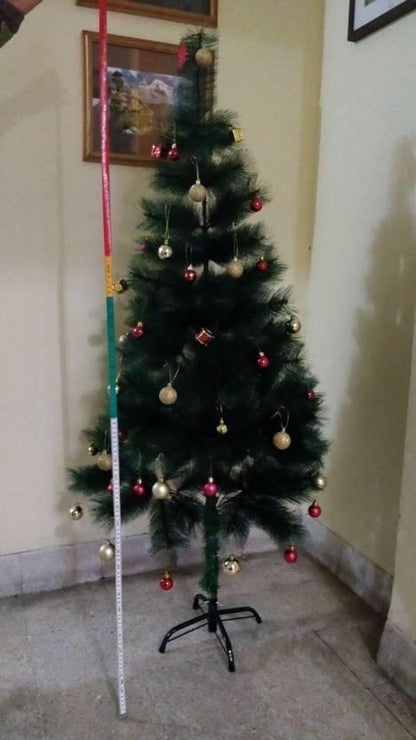 7 Feet Artificial Christmas Pine Tree with 150 Decorations and LED String Lights Perfect for Home & Office - ALiLA