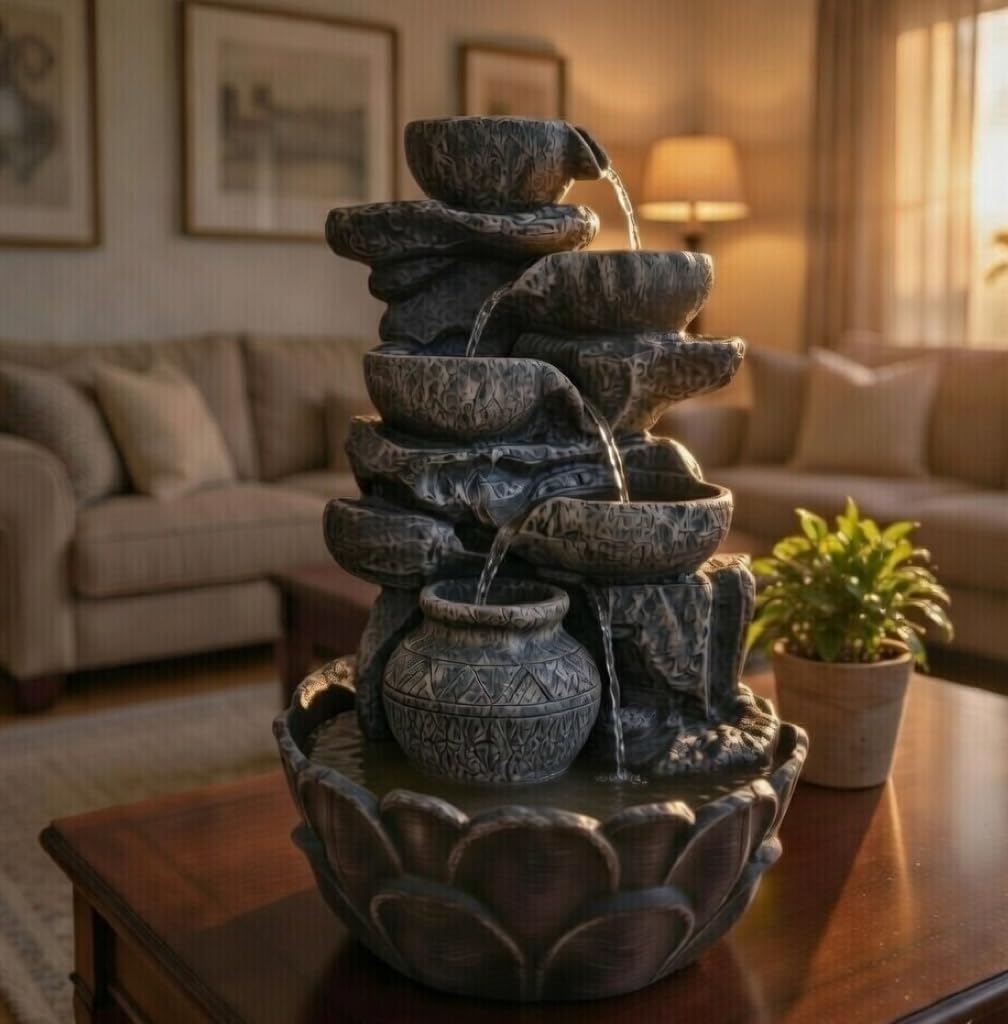 Water Fountain ALiLA ALiLa Water Fall Fountain with LED Lights Home Living Room Decor Table Top Indoor Decoration (LXBXH: 12x9x15 Inch) Water Fountain