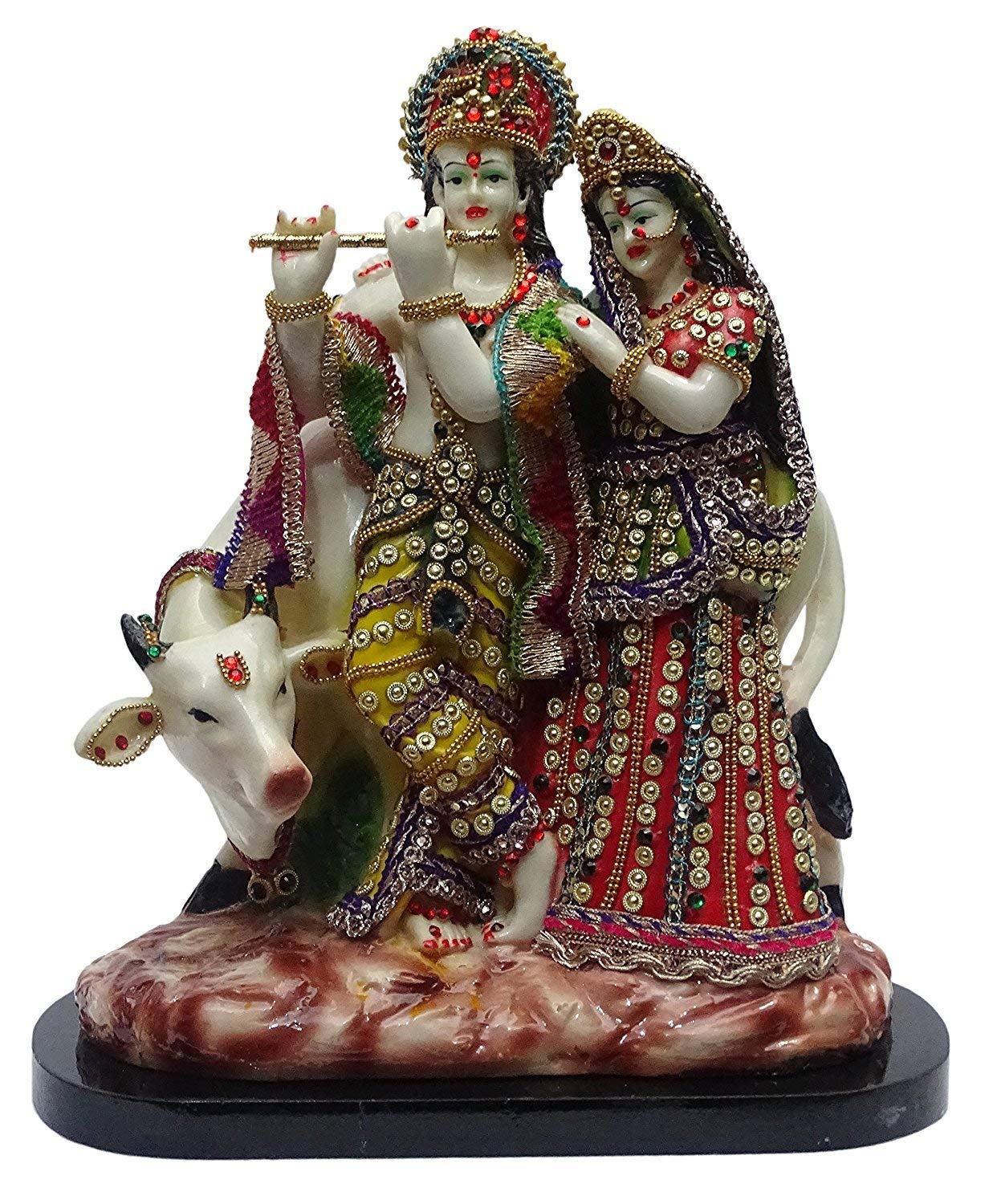  ALiLA Radha Krishna with Cow Idol for Home Temple Decoration Pooja & Gifting, 26x14x30cm, Multicolour 