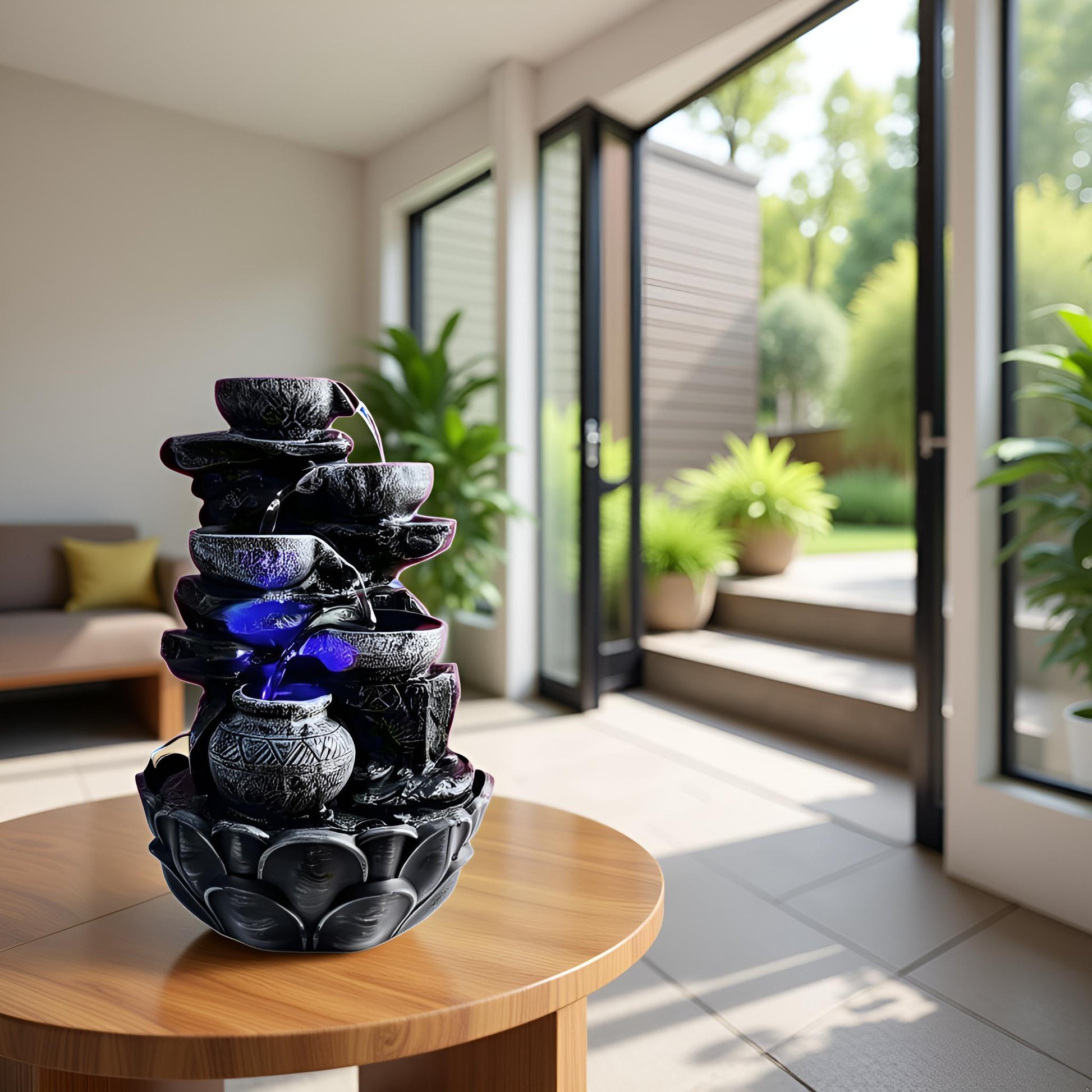 Water Fountain ALiLA ALiLa Water Fall Fountain with LED Lights Home Living Room Decor Table Top Indoor Decoration (LXBXH: 12x9x15 Inch) Water Fountain
