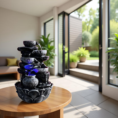Water Fountain ALiLA ALiLa Water Fall Fountain with LED Lights Home Living Room Decor Table Top Indoor Decoration (LXBXH: 12x9x15 Inch) Water Fountain