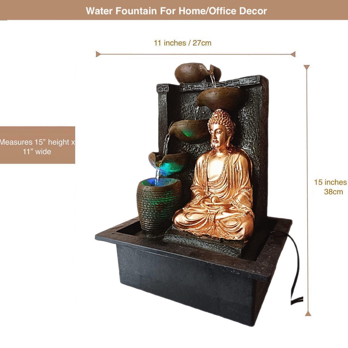 Water Fountain ALiLA Buddha Diya Statue Waterfall Fountain with LED Lights for Home/Living room/Garden/Table/ Decoration gifting item Water Fountain