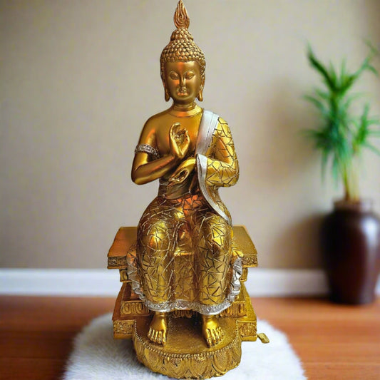 Statue ALiLA Meditating Golden Buddha Statue Idols for Home Living Room Decor, 11 Inches Statue