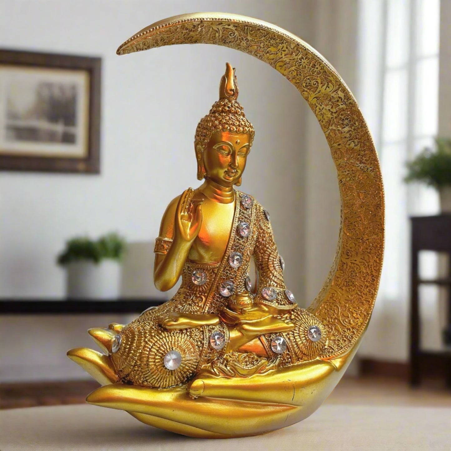 Statue ALiLA ALiLa Golden Meditating Buddha Vastu Showpiece Statue Idol for Home Living Room or Office Decor or Gifting, 9 Inches Statue