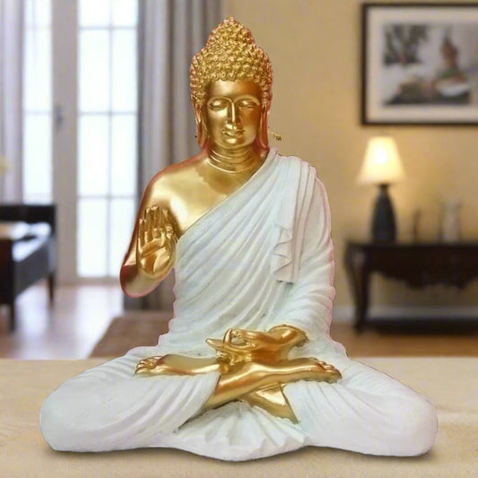 Statue ALiLA ALiLa Big Size Meditating Golden White Buddha Idol Statue Showpiece for Home Garden Living Room Decor Decoration Gift Gifting Items, 14 inches / 35cm / 1 Feet Statue