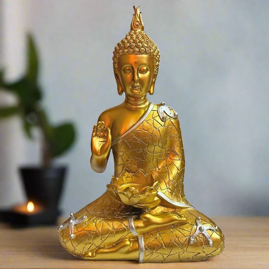 Statue ALiLA ALiLa Golden Meditating Buddha Statue Vastu Showpiece Idol for Home Living Room Decor or office or Gifiting, 9 Inches Statue