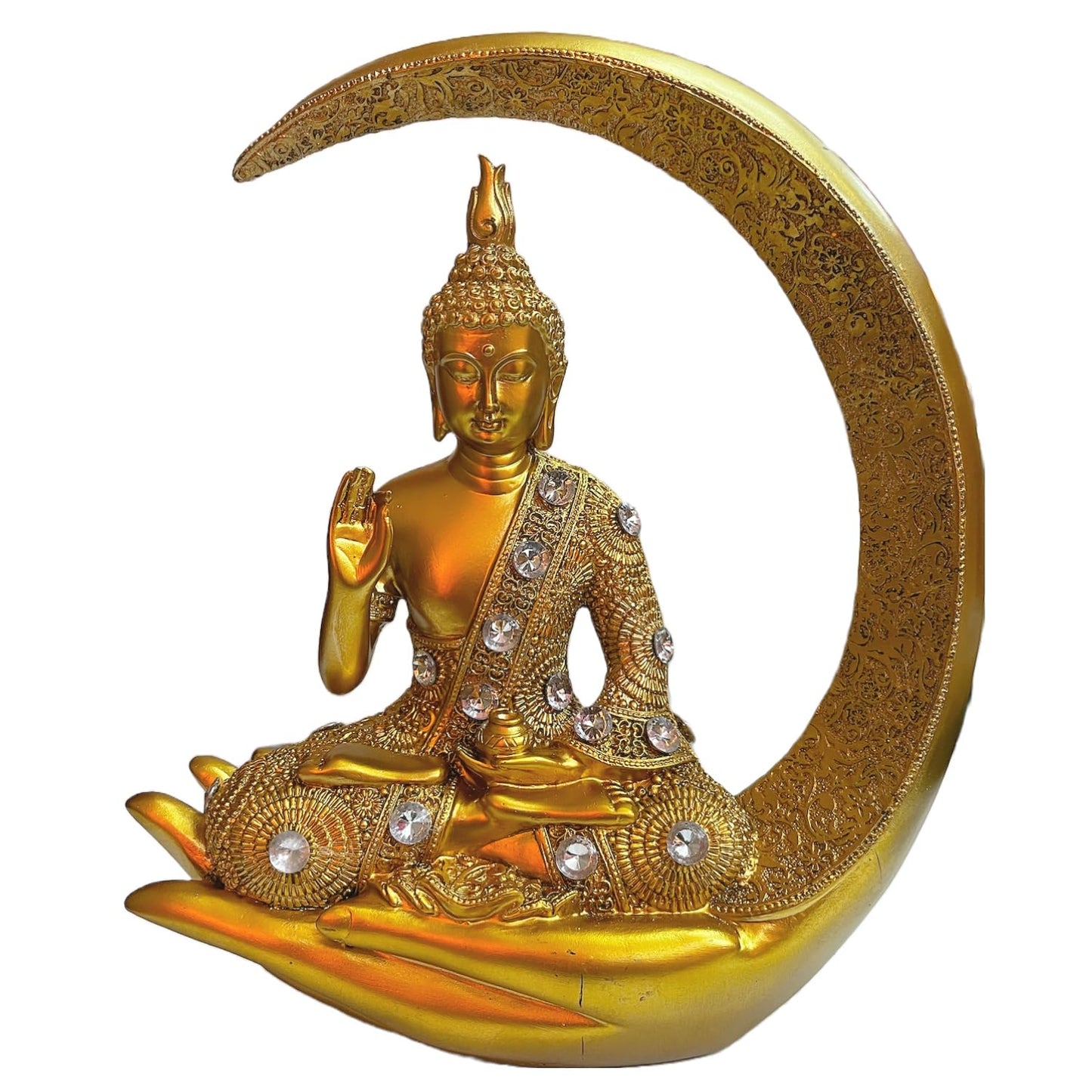 Statue ALiLA Golden Meditating Buddha Moon Statue Idol for Home Living Room Decor, 9 Inches Statue