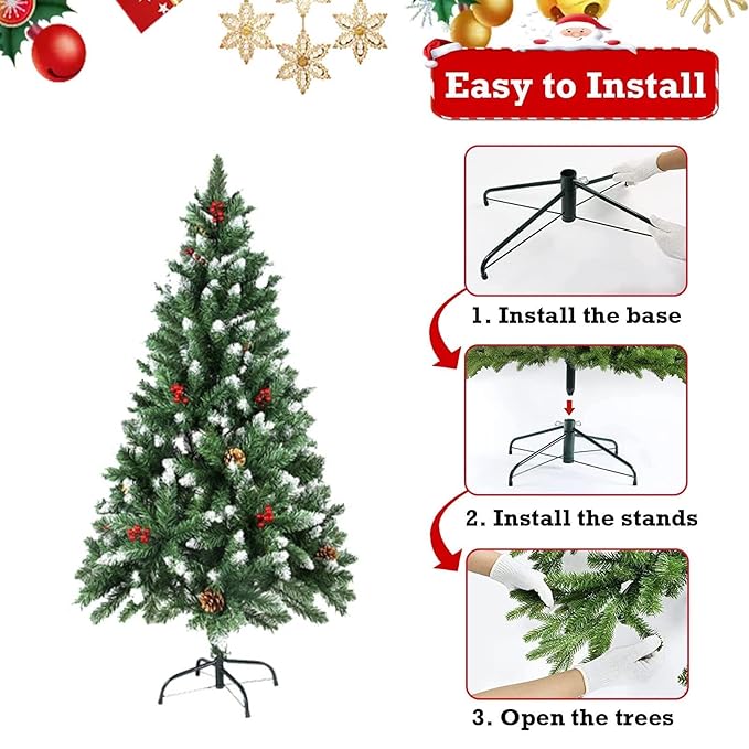 Christmas ALiLA Heavy Artificial Xmas Christmas Tree with Red Berries & Metal Stand, 5 Feet Christmas