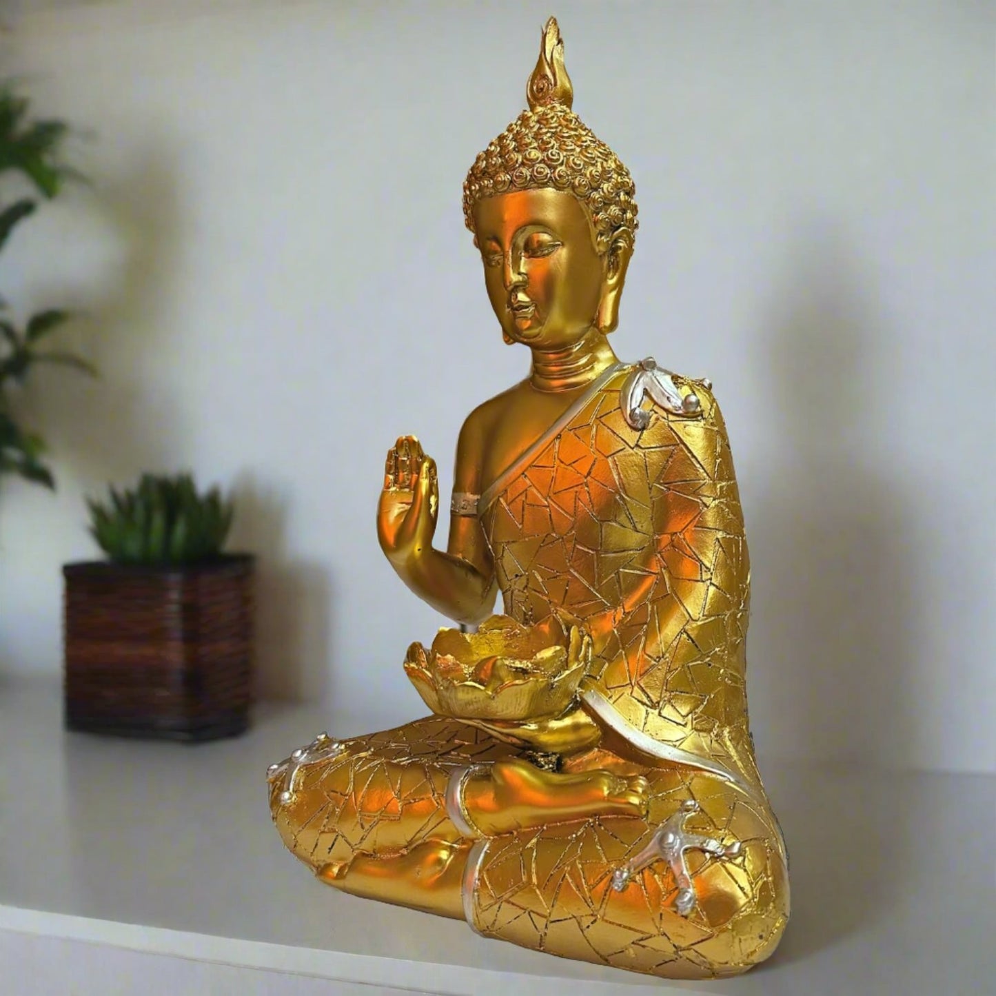 Statue ALiLA ALiLa Golden Meditating Buddha Statue Vastu Showpiece Idol for Home Living Room Decor or office or Gifiting, 9 Inches Statue