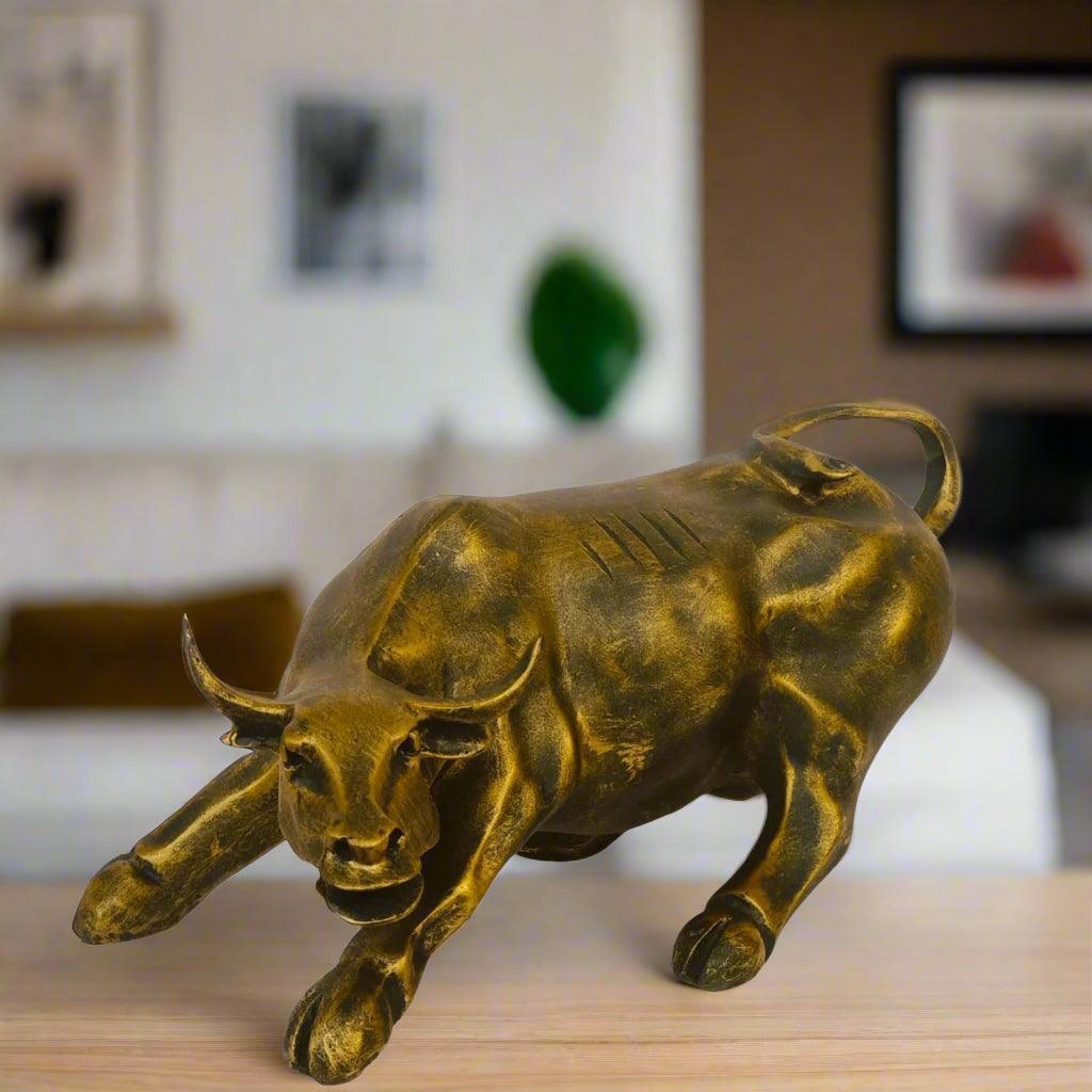 Golden Bull Statue Showpiece Idol for Gifting & Home Living Room Office Desk Table Decoration, 7 Inches - ALiLA