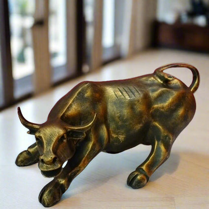 Golden Bull Statue Showpiece Idol for Gifting & Home Living Room Office Desk Table Decoration, 7 Inches - ALiLA