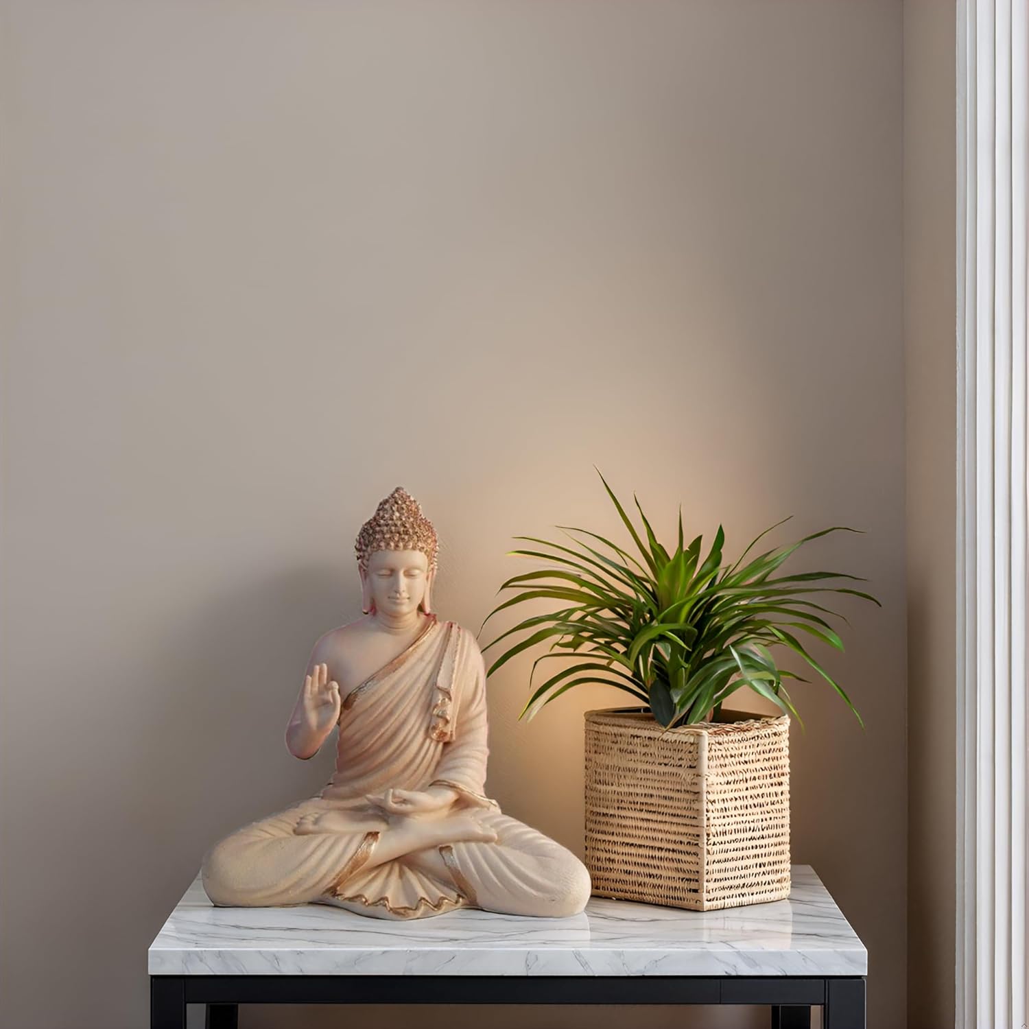 Statue ALiLA ALiLa Beige Big Size Meditating Beige Buddha Idol Vastu Statue Showpiece for Home Garden Living Room Decor Decoration Gift Gifting Items, 14 inches / 35cm / 1 Feet Statue