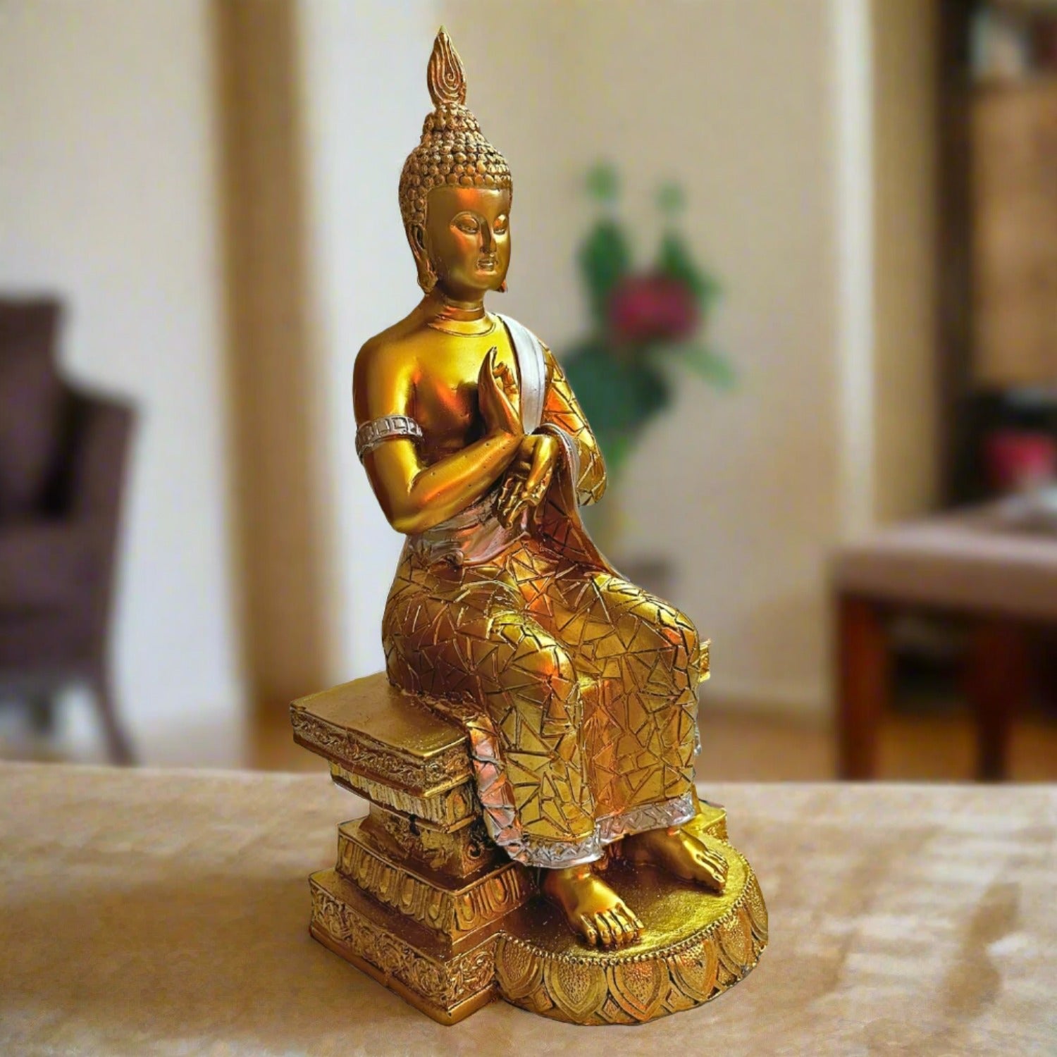 Statue ALiLA Meditating Golden Buddha Statue Idols for Home Living Room Decor, 11 Inches Statue