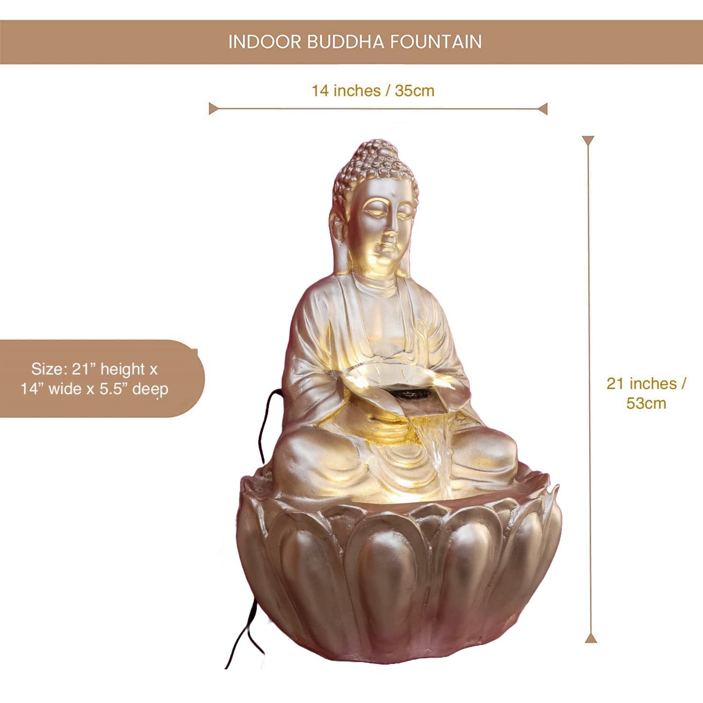 Water Fountain ALiLA ALiLa Kamal Lotus Buddha Statue Water Fountains For Home Living Room Decor with LED Lights Decoration  Indoor Outdoor Gift Gifting Items, 21 inches Water Fountain