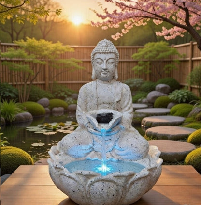 Water Fountain ALiLA ALiLa Kamal Buddha Waterfall Fountain with LED for Home, Living Room, Office table, Balcony, Garden & Lawn decoration & Gifting item Water Fountain