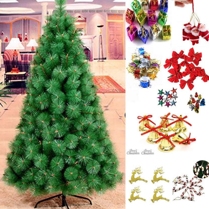 7 Feet Artificial Christmas Pine Tree with 150 Decorations and LED String Lights Perfect for Home & Office - ALiLA