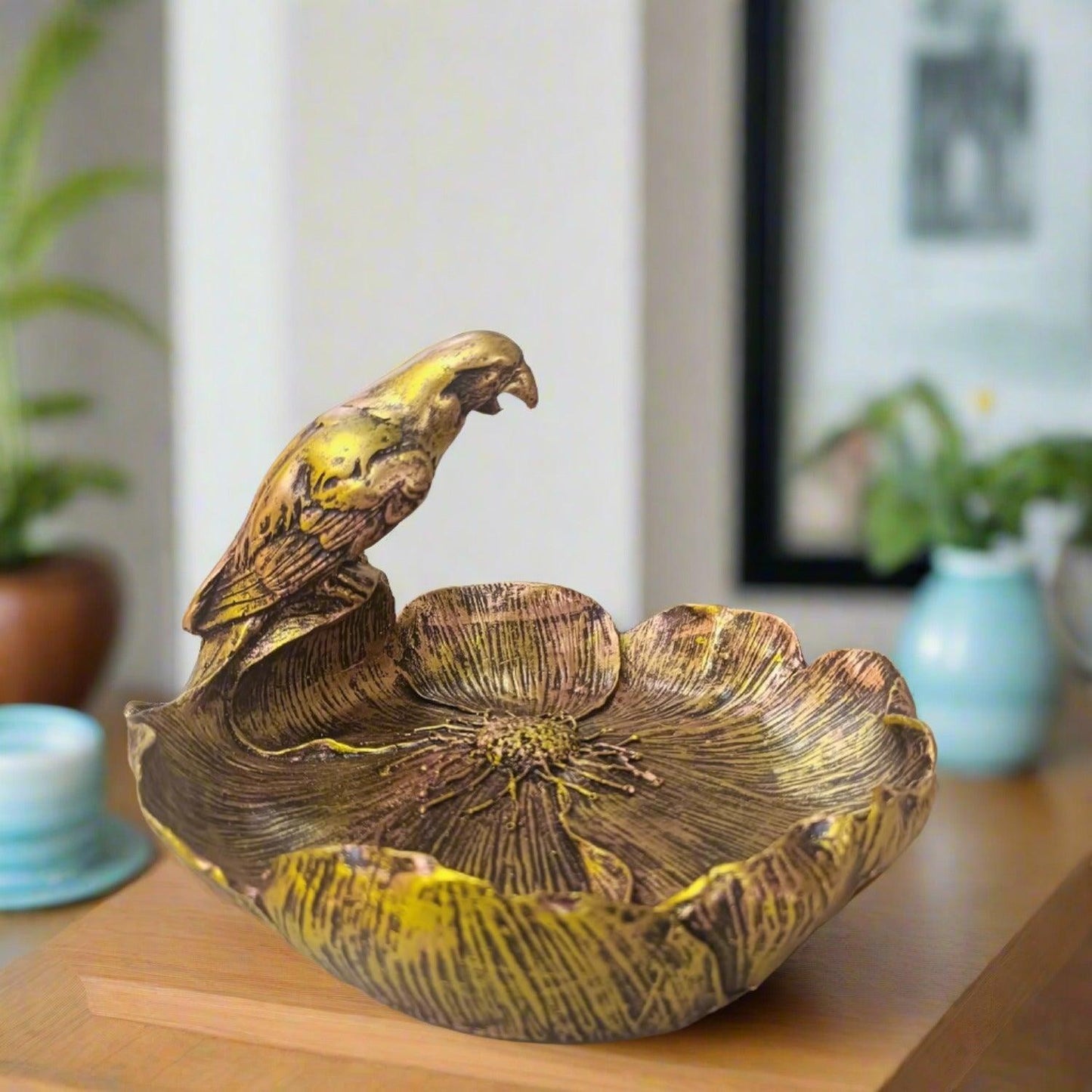 Statue ALiLA ALILA Parrot Golden Tray Statue Showpiece Idol for Gifting & Home Table Living Room Decor Decoration Statue