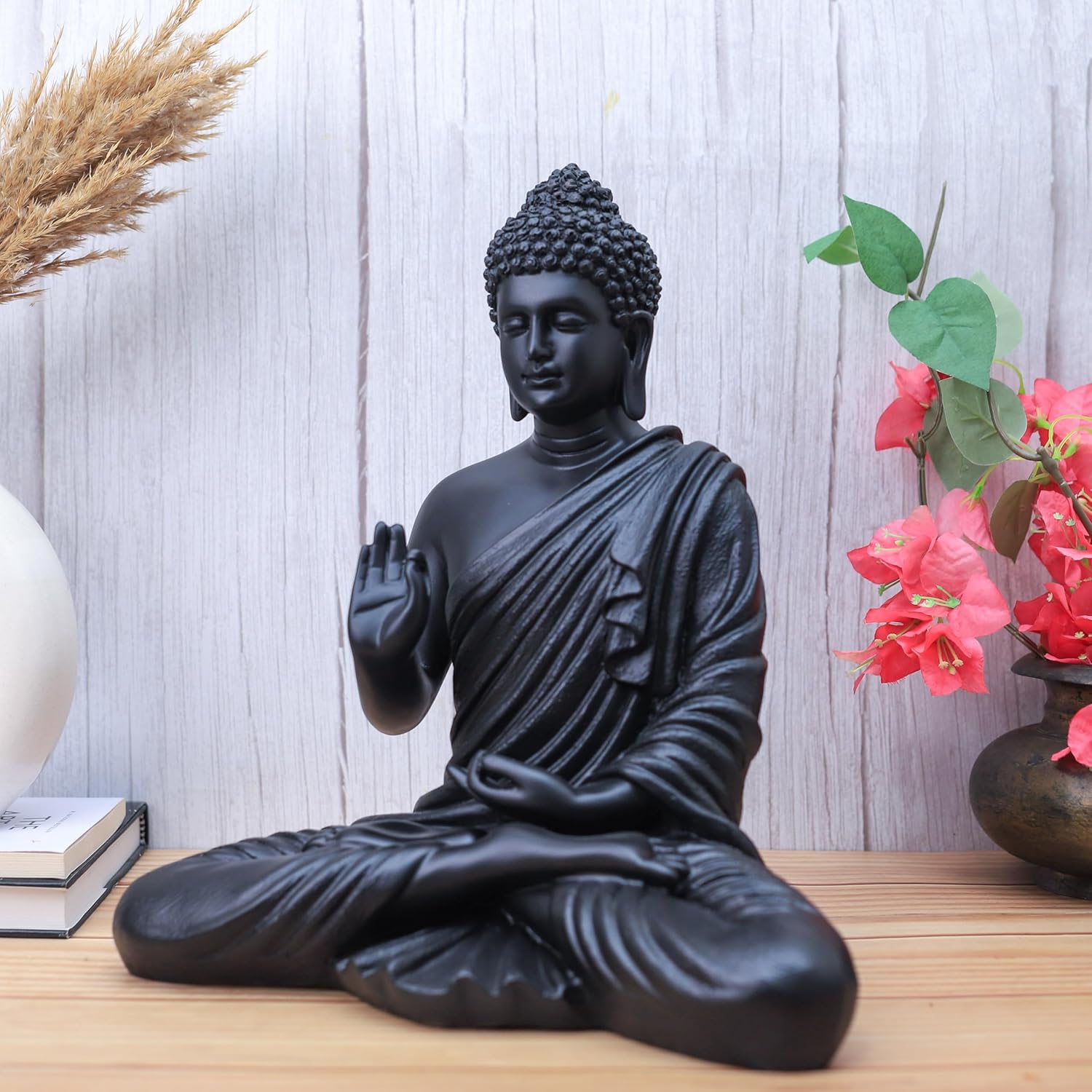 Statue ALiLA ALiLa Black Big Size Meditating Beige Buddha Idol Vastu Statue Showpiece for Home Garden Living Room Decor Decoration Gift Gifting Items, 14 inches / 35cm / 1 Feet Statue