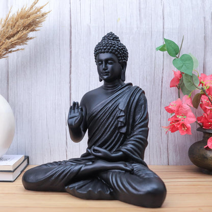 Statue ALiLA ALiLa Black Big Size Meditating Beige Buddha Idol Vastu Statue Showpiece for Home Garden Living Room Decor Decoration Gift Gifting Items, 14 inches / 35cm / 1 Feet Statue