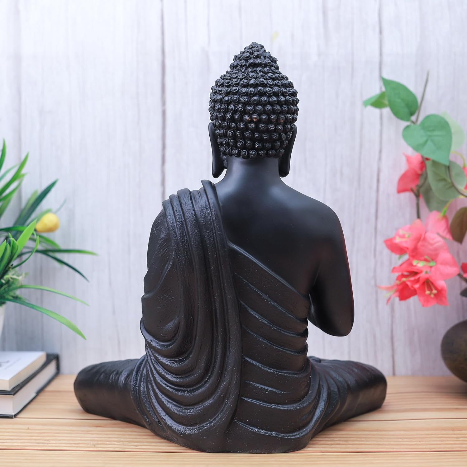 Statue ALiLA ALiLa Black Big Size Meditating Beige Buddha Idol Vastu Statue Showpiece for Home Garden Living Room Decor Decoration Gift Gifting Items, 14 inches / 35cm / 1 Feet Statue