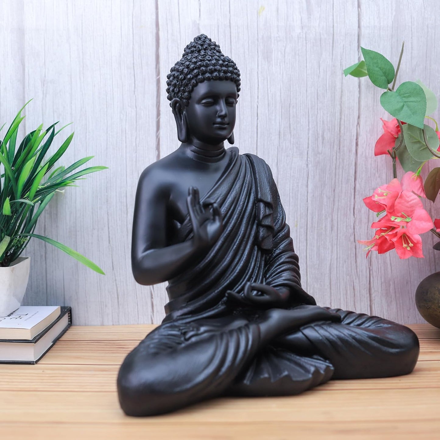Statue ALiLA ALiLa Black Big Size Meditating Beige Buddha Idol Vastu Statue Showpiece for Home Garden Living Room Decor Decoration Gift Gifting Items, 14 inches / 35cm / 1 Feet Statue