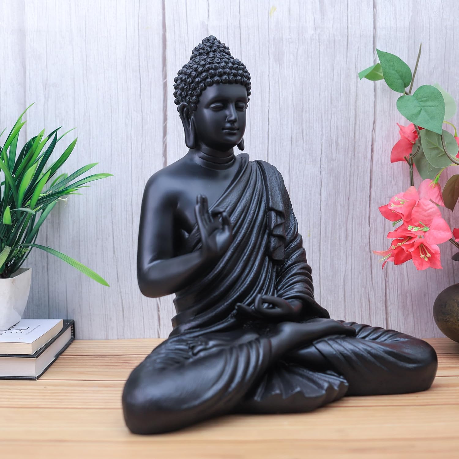Statue ALiLA ALiLa Black Big Size Meditating Beige Buddha Idol Vastu Statue Showpiece for Home Garden Living Room Decor Decoration Gift Gifting Items, 14 inches / 35cm / 1 Feet Statue